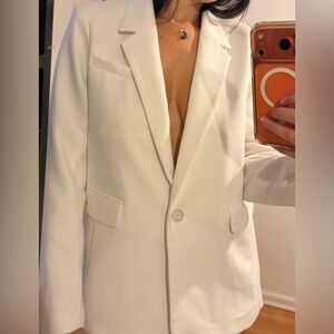 Abercrombie & Fitch Cream Single-Button Notch-Lapel Blazer